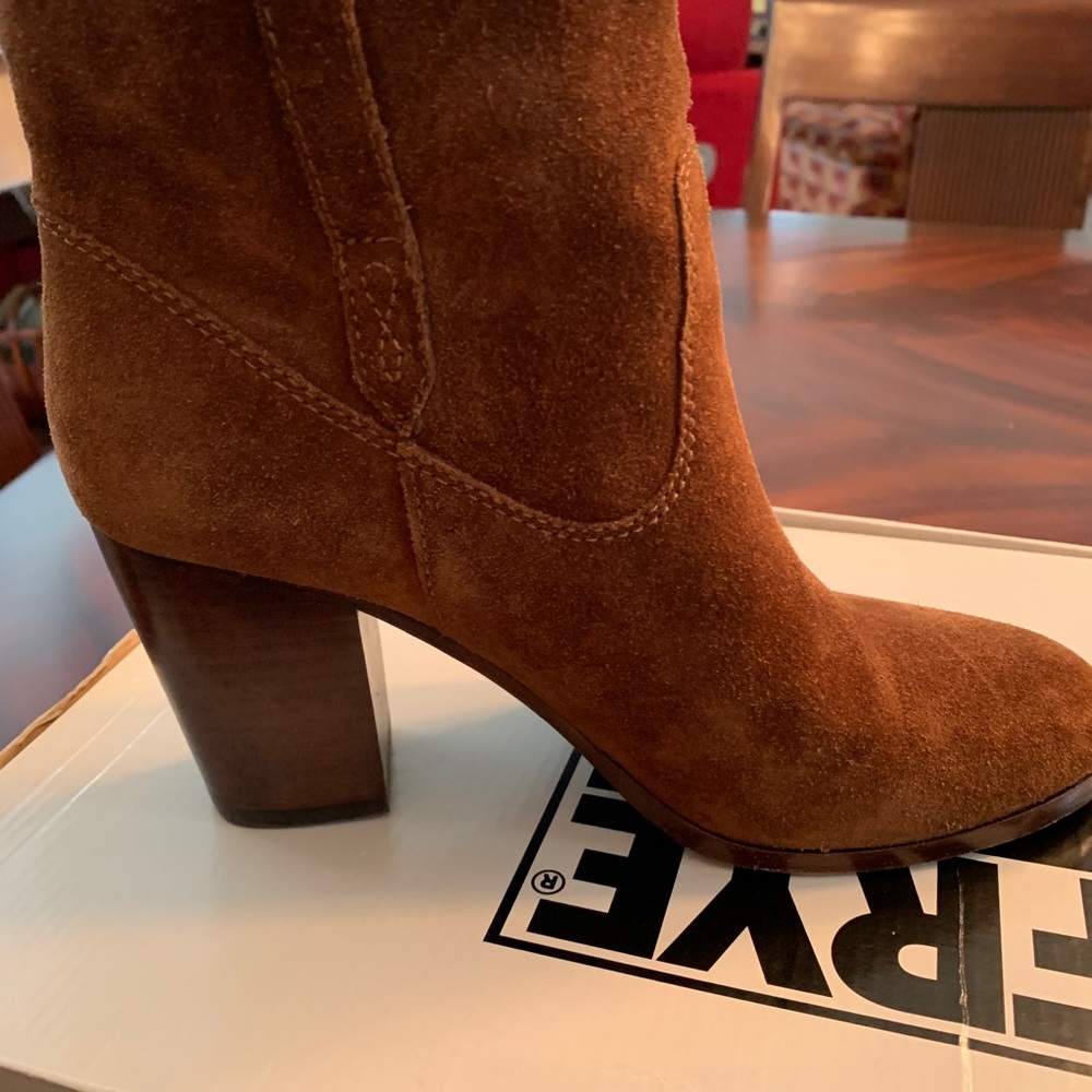 FRYE MYRA Suede Booties with Heel Cognac Brown 8M